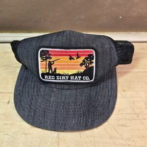 Red Dirt Hat Company Flight Cancelled Black Denim Mesh  Snapback Hunting Cap